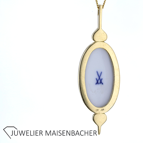 Antiker Anhänger Porzellan Meissen Handgemalt Gold – Bild 3