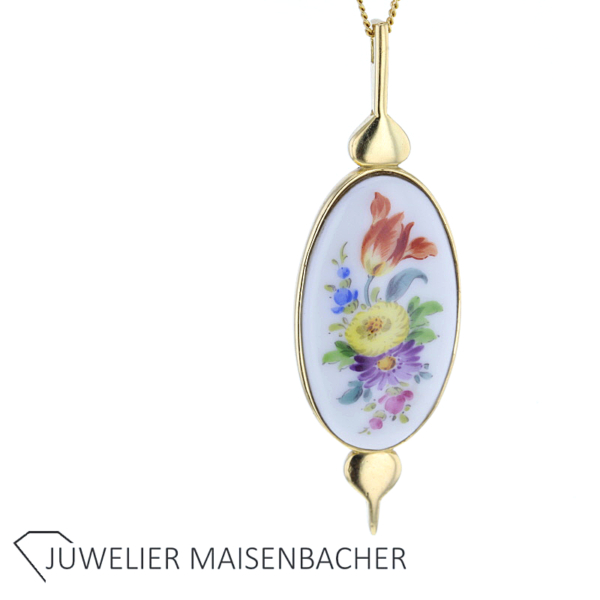 Antiker Anhänger Porzellan Meissen Handgemalt Gold – Bild 2