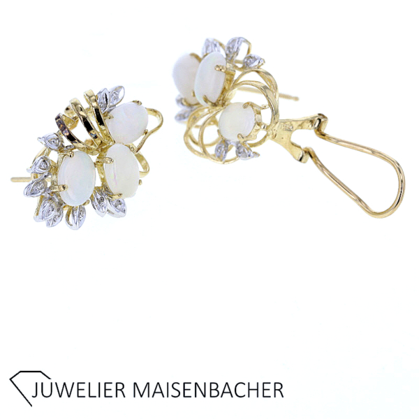 Filigrane Ohrclips mit Edel Opal und Diamanten Gold – Bild 2