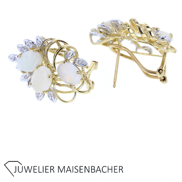Filigrane Ohrclips mit Edel Opal und Diamanten Gold – Bild 3