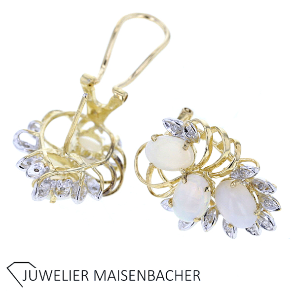 Filigrane Ohrclips mit Edel Opal und Diamanten Gold – Bild 4