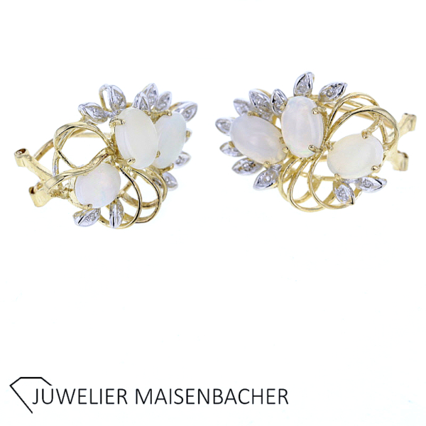 Filigrane Ohrclips mit Edel Opal und Diamanten Gold – Bild 5