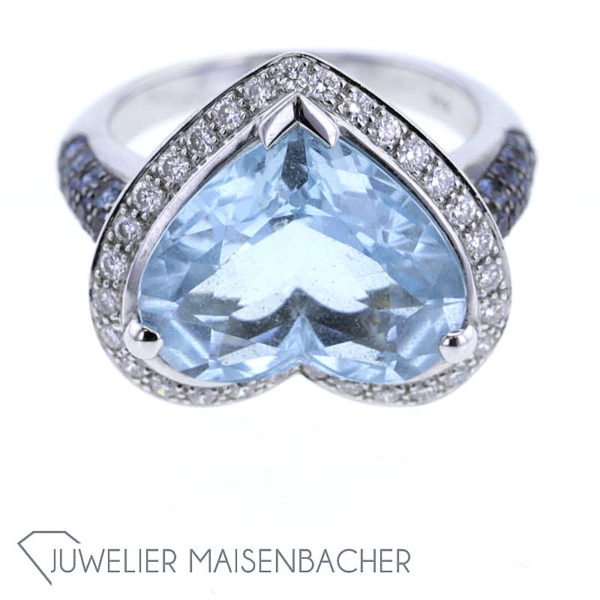 Opulenter Cocktail-Ring *Aquamarin*, Ringgröße 52 – Bild 4