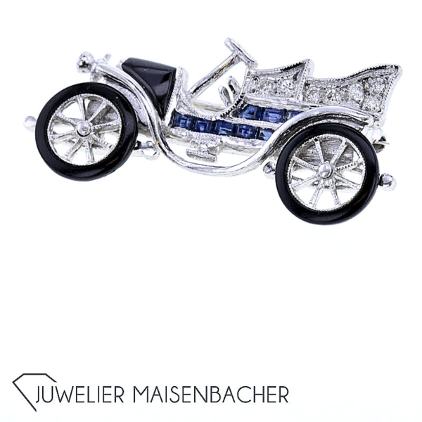 Handgefertigte Brosche *Oldtimer*, bewegliche Räder – Bild 4