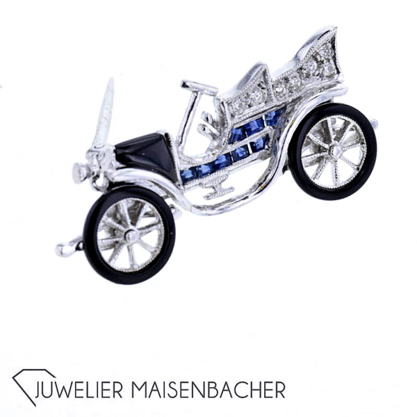 Handgefertigte Brosche *Oldtimer*, bewegliche Räder – Bild 5