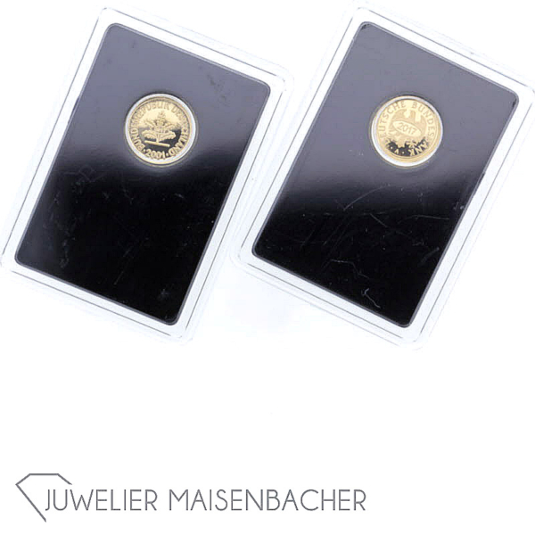 Set Miniatur-Münzen 1 DM & 1 Pfennig, 585/- Gelbgold, 2017 – Bild 5