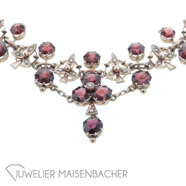 Antike Granat Collierkette, 800/- Silber, Tragelänge 44cm – Bild 5