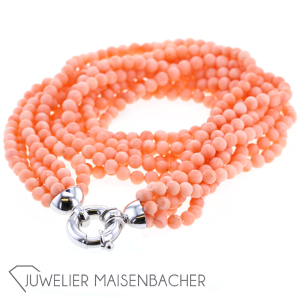 Korallen-Collier *Torsade*, sechsreihig, Tragelänge 45cm – Bild 7