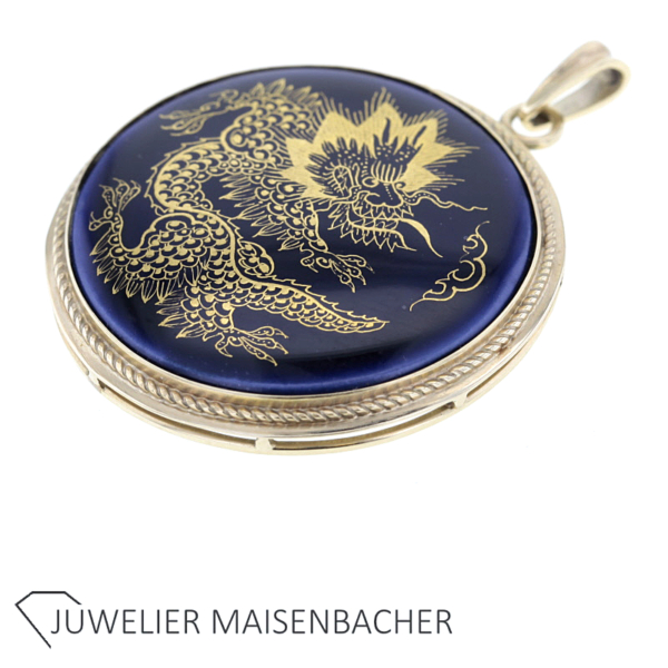 Anhänger Meissen Porzellan Mingdrache Kolbaltblau Gold – Bild 4