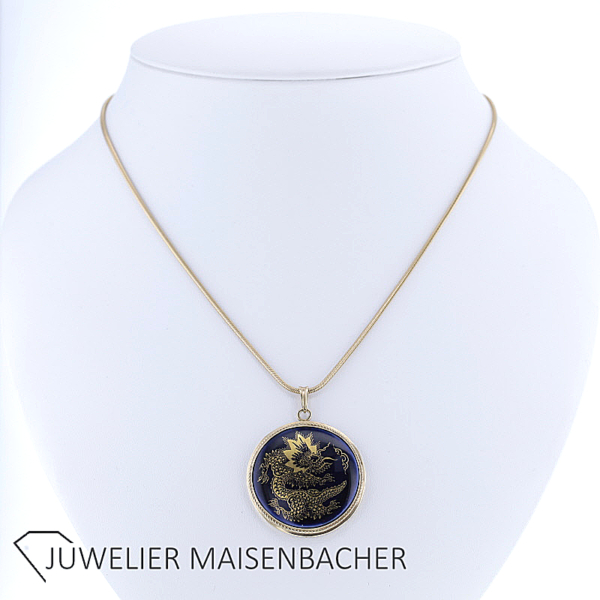 Anhänger Meissen Porzellan Mingdrache Kolbaltblau Gold