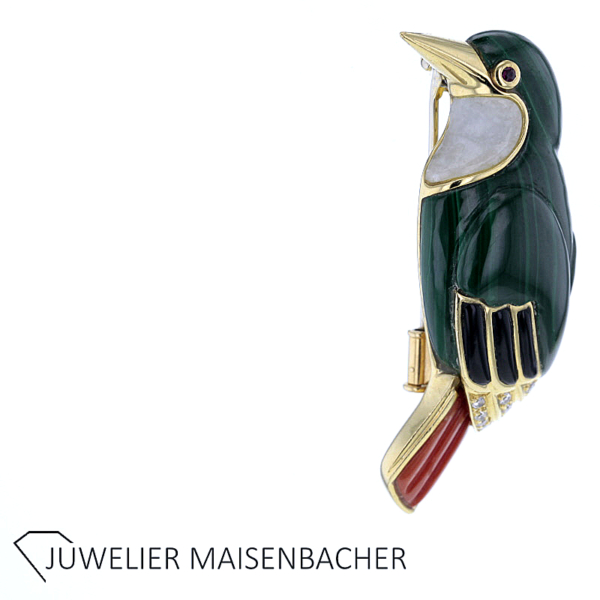 Brosche Buntspecht mit Brillanten und Edelsteine – Bild 6