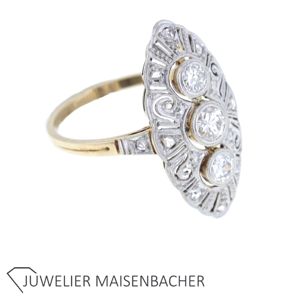 ArtDeco Ring mit Diamanten in Gold und Platin