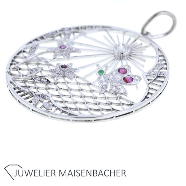Kunstvoller filigraner Anhänger Blumen und Schmetterling aus Platin – Bild 4
