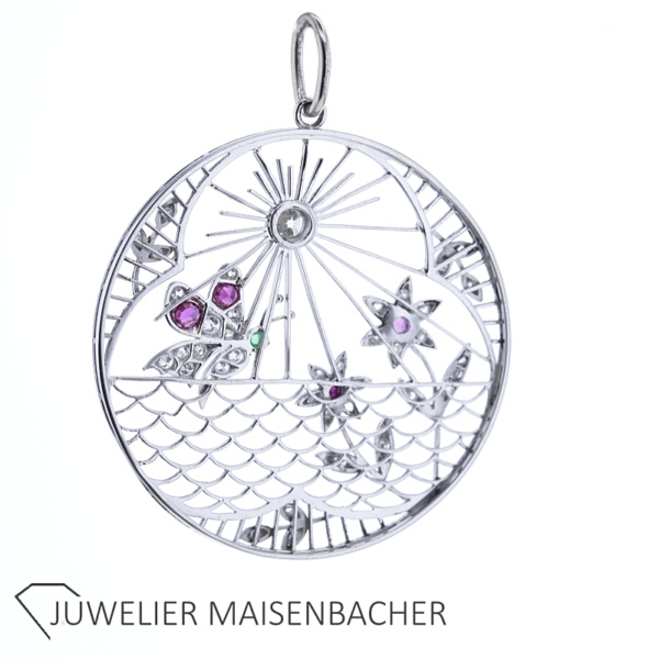 Kunstvoller filigraner Anhänger Blumen und Schmetterling aus Platin – Bild 5
