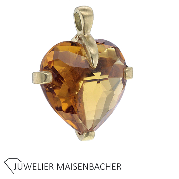 Facettierter Herzanhänger mit Citrin und Brillant Gold – Bild 7