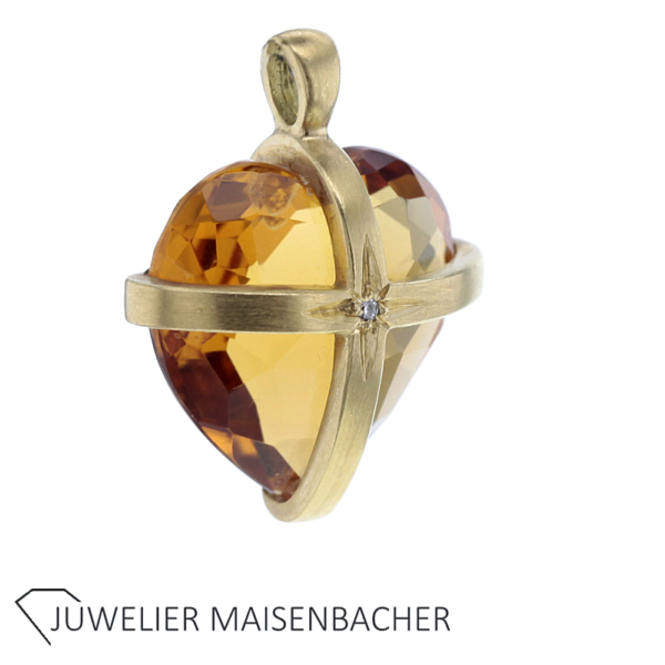 Facettierter Herzanhänger mit Citrin und Brillant Gold – Bild 8