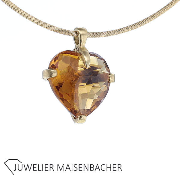 Facettierter Herzanhänger mit Citrin und Brillant Gold – Bild 9