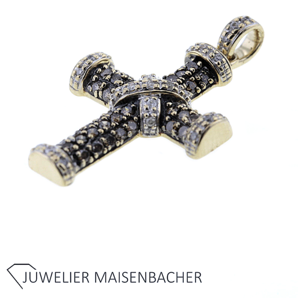 Außgefallener Kreuz-Anhänger mit Brillanten Gold