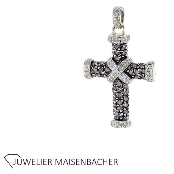 Außgefallener Kreuz-Anhänger mit Brillanten Gold – Bild 3