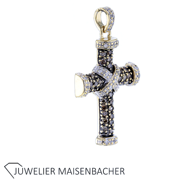 Außgefallener Kreuz-Anhänger mit Brillanten Gold – Bild 4