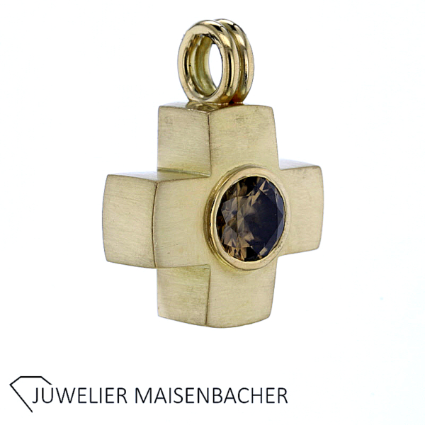 Eleganter gleichschenkliger massiver Kreuz-Anhänger mit Edelstein Citrin – Bild 6