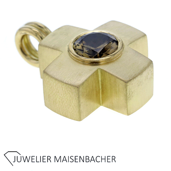 Eleganter gleichschenkliger massiver Kreuz-Anhänger mit Edelstein Citrin – Bild 9