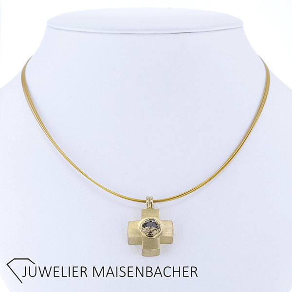 Eleganter gleichschenkliger massiver Kreuz-Anhänger mit Edelstein Citrin – Bild 10