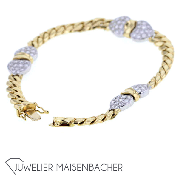 Massives Panzer-Armband mit Herzen gefassten Brillanten Gold – Bild 2