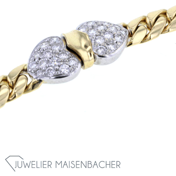 Massives Panzer-Armband mit Herzen gefassten Brillanten Gold – Bild 3