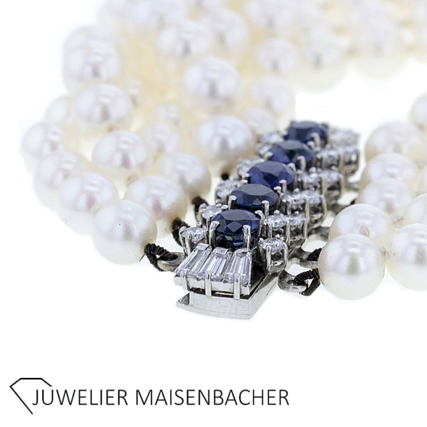 5-reihiges Zuchtperlenarmband mit Brillant/ Diamant/ Saphir – Bild 4