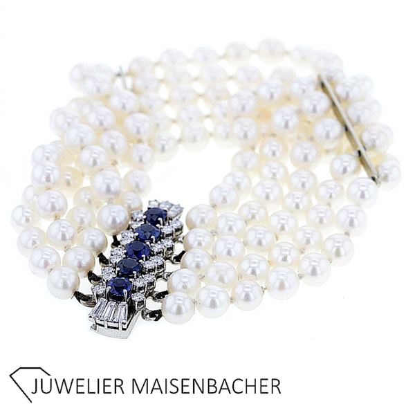 5-reihiges Zuchtperlenarmband mit Brillant/ Diamant/ Saphir – Bild 5