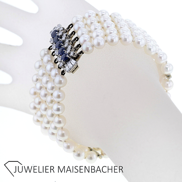 5-reihiges Zuchtperlenarmband mit Brillant/ Diamant/ Saphir – Bild 6