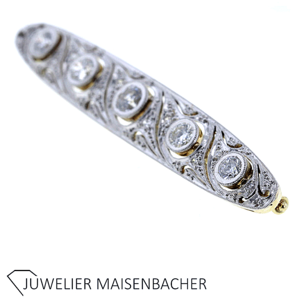 Französische ArtDeco Brosche/Nadel mit Übergangsschliff Diamanten Platin/Gold – Bild 5