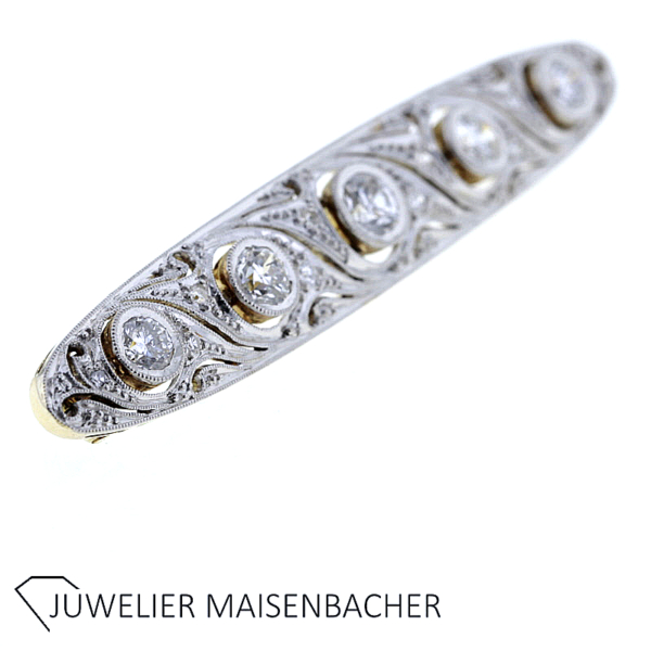 Französische ArtDeco Brosche/Nadel mit Übergangsschliff Diamanten Platin/Gold – Bild 6