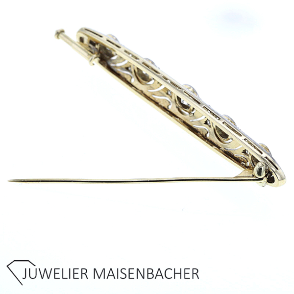 Französische ArtDeco Brosche/Nadel mit Übergangsschliff Diamanten Platin/Gold – Bild 8