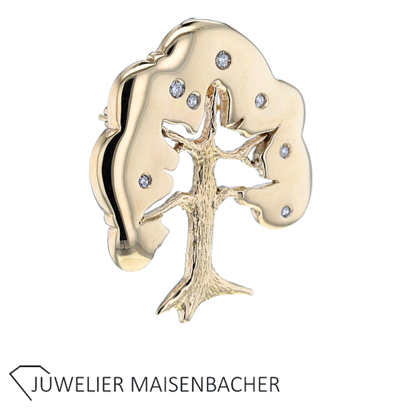 Brosche/Anhänger Baum mit Diamanten Gold – Bild 6