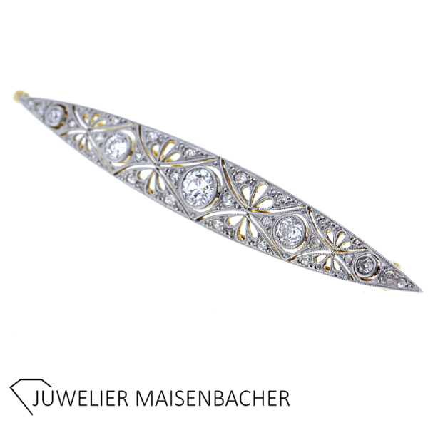 Art Déco Brosche mit Diamanten Gold-Platin – Bild 5