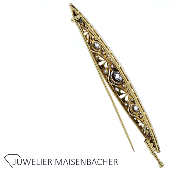 Art Déco Brosche mit Diamanten Gold-Platin – Bild 6