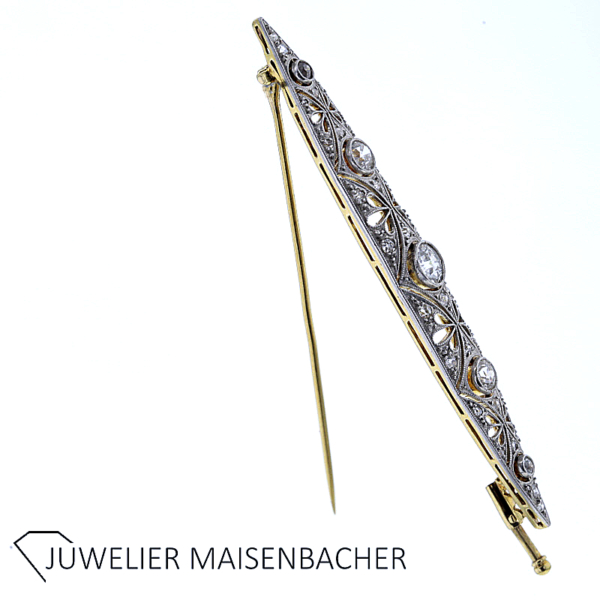 Art Déco Brosche mit Diamanten Gold-Platin – Bild 7