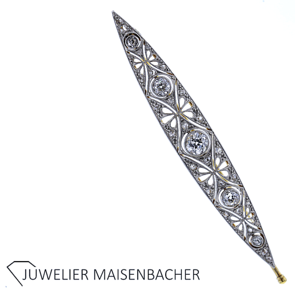 Art Déco Brosche mit Diamanten Gold-Platin – Bild 8