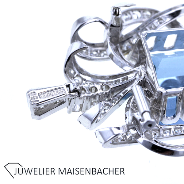 Brosche-Anhänger mit großen Aquamarin, Diamanten und Brillanten – Bild 5