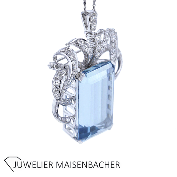 Brosche-Anhänger mit großen Aquamarin, Diamanten und Brillanten – Bild 2