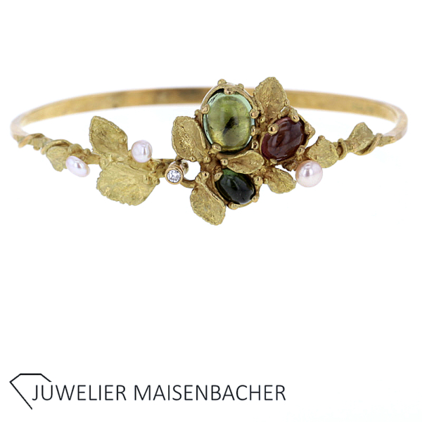 UNIKAT Armreif mit Brillant, Edelsteinen und Zuchtperle Gold – Bild 2