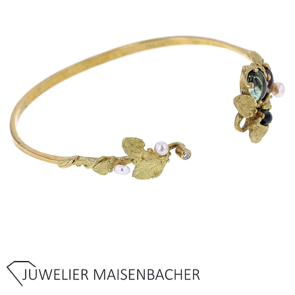 UNIKAT Armreif mit Brillant, Edelsteinen und Zuchtperle Gold – Bild 3