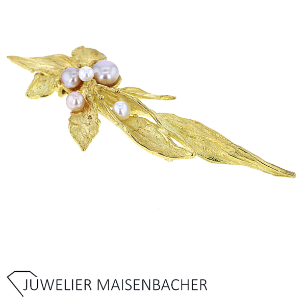 UNIKAT Brosche mit Zuchtperle Gold