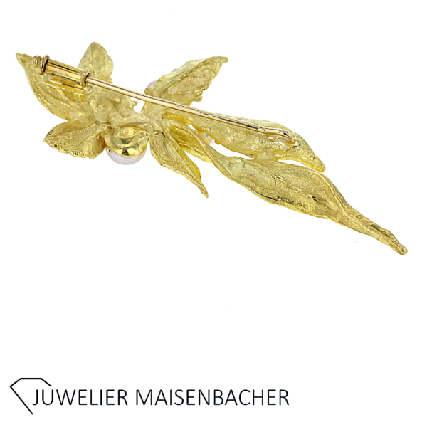 UNIKAT Brosche mit Zuchtperle Gold – Bild 2