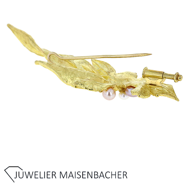 UNIKAT Brosche mit Zuchtperle Gold – Bild 3