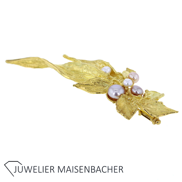 UNIKAT Brosche mit Zuchtperle Gold – Bild 4