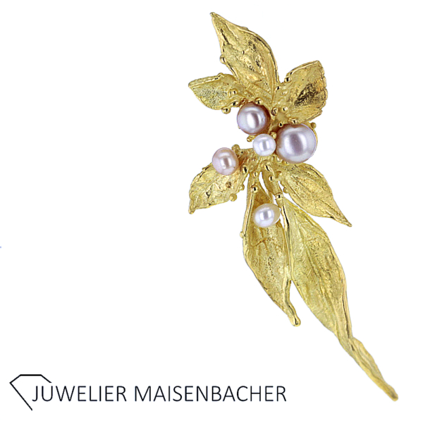 UNIKAT Brosche mit Zuchtperle Gold – Bild 5