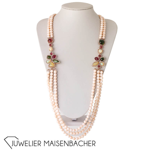 Hochwertiges Gold Collier mit Brillanten Engelshautkoralle Opale und Turmaline – Bild 4